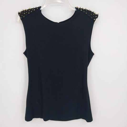 ELFE by Elif Ertürk women's black sleeveless top with studded shoulders