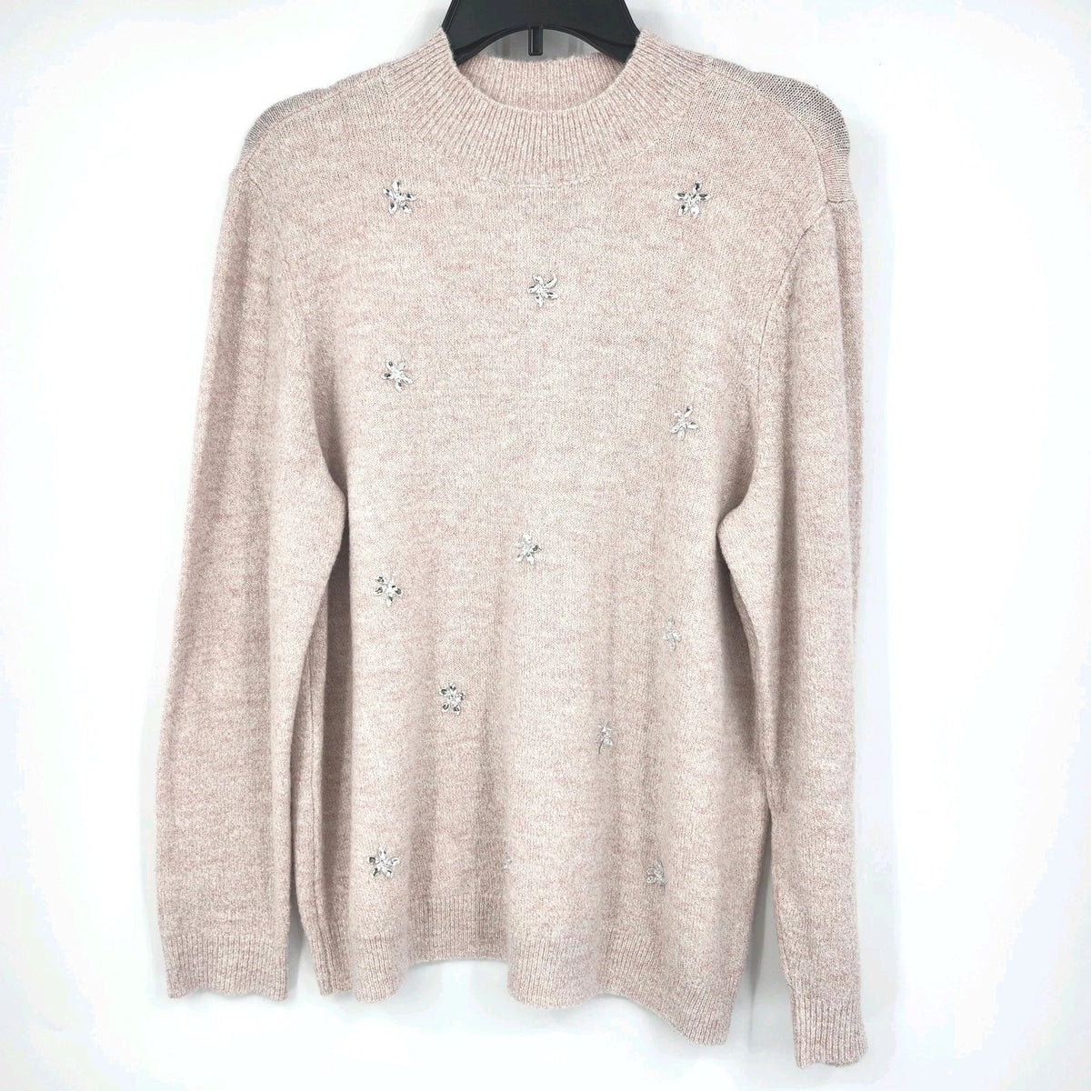 ELLE women's XL blush pink sweater with floral embellishments and shimmer