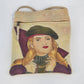 Hand painted leather satchel with pretty lady graphic art