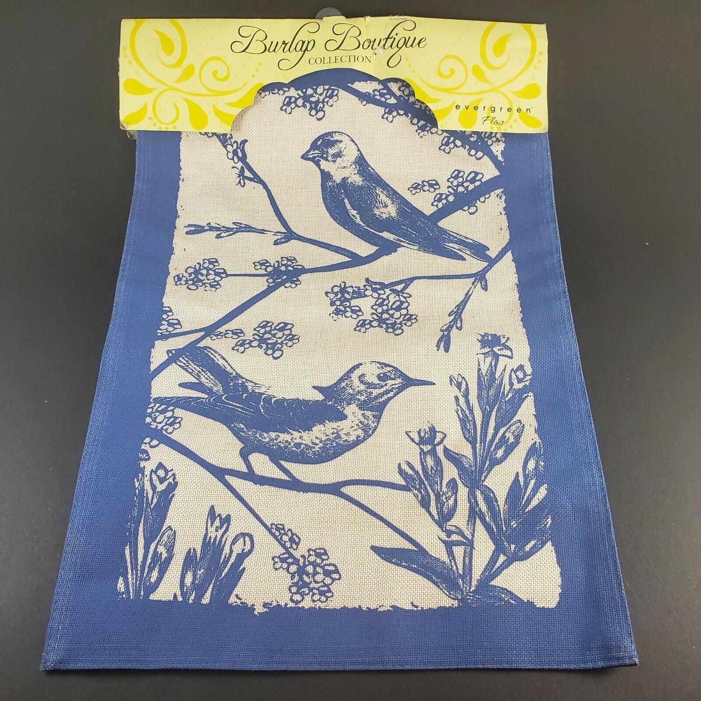 Evergreen blue birds garden flag burlap boutique 18x12