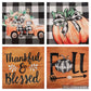 Set of four fall pillow shams with pumpkin harvest and buffalo plaid designs