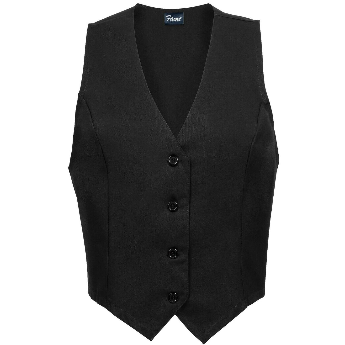 Black women’s fitted server vest Fame Fabrics V42L poly cotton twill