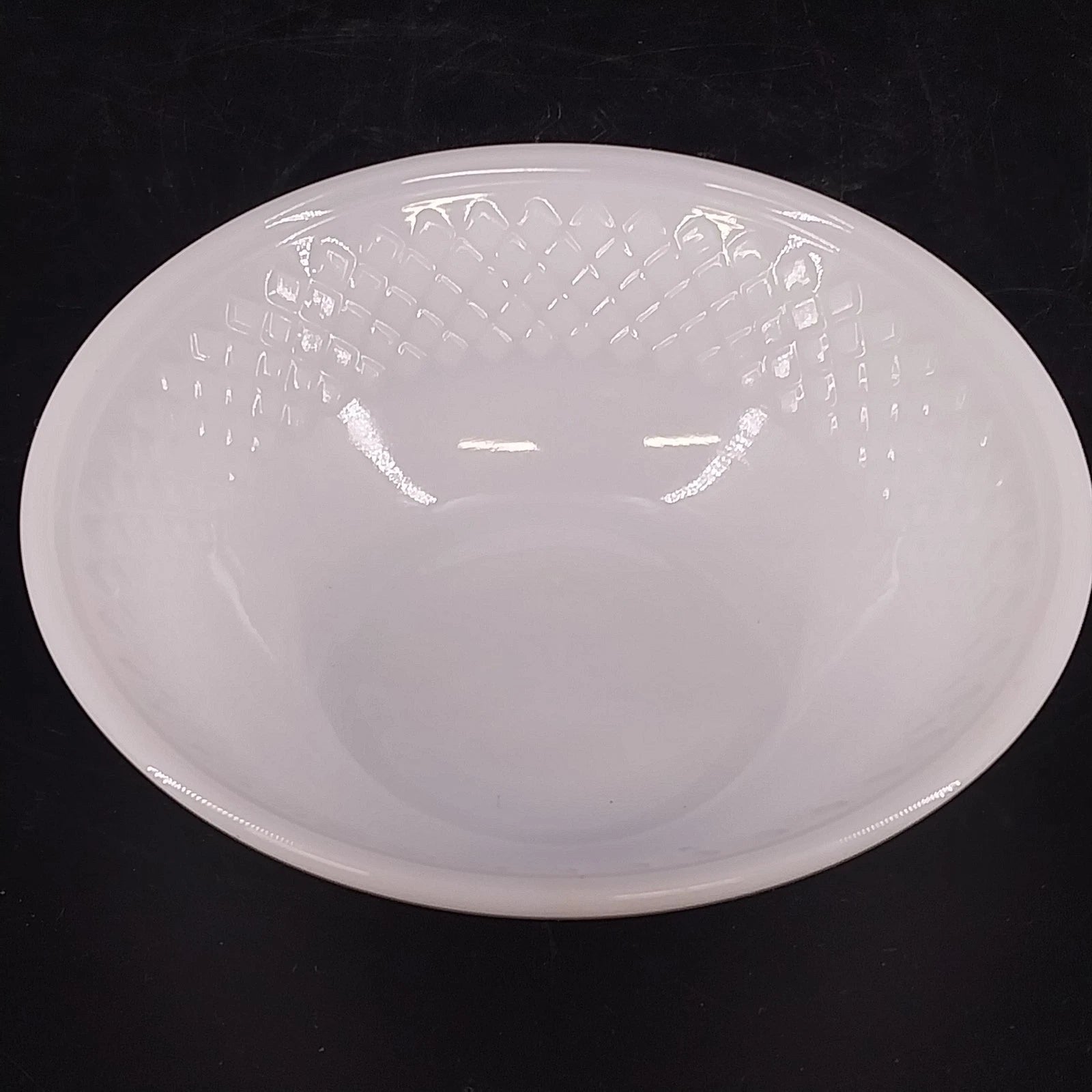 Vintage Federal Glass white milk glass cereal bowl with basketweave pattern