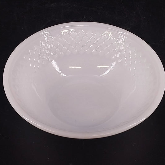 Vintage Federal Glass white milk glass cereal bowl with basketweave pattern