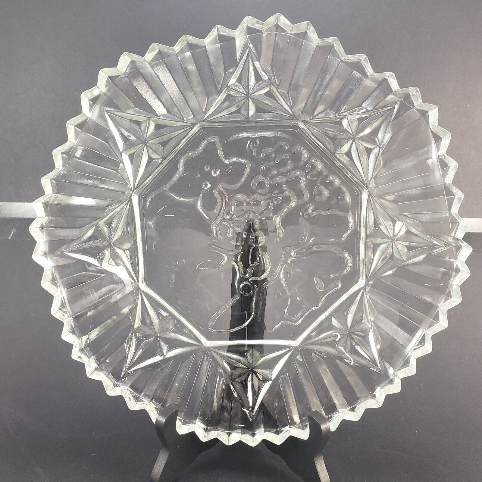 Federal Glass Pioneer fruit bowl clear ruffled edge 11in vintage