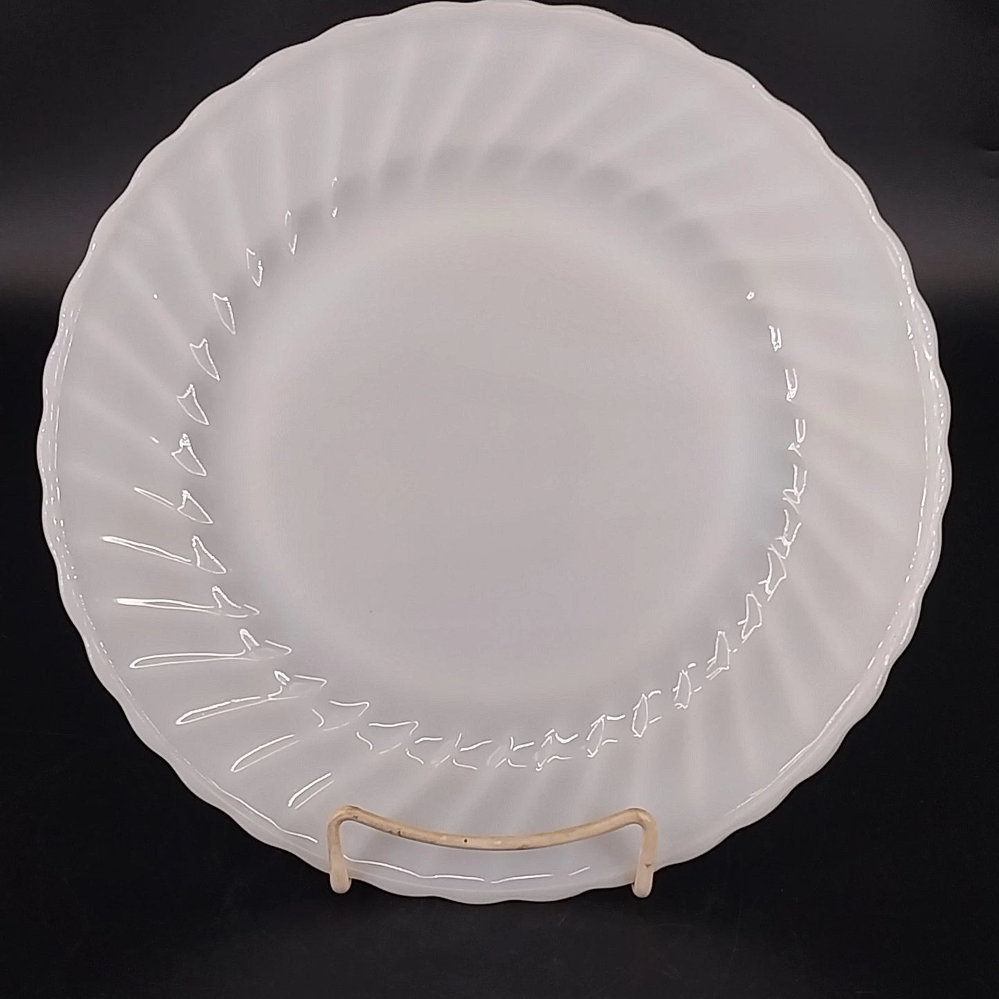 Vintage Fire King Suburbia white milk glass dinner plate with swirl rim