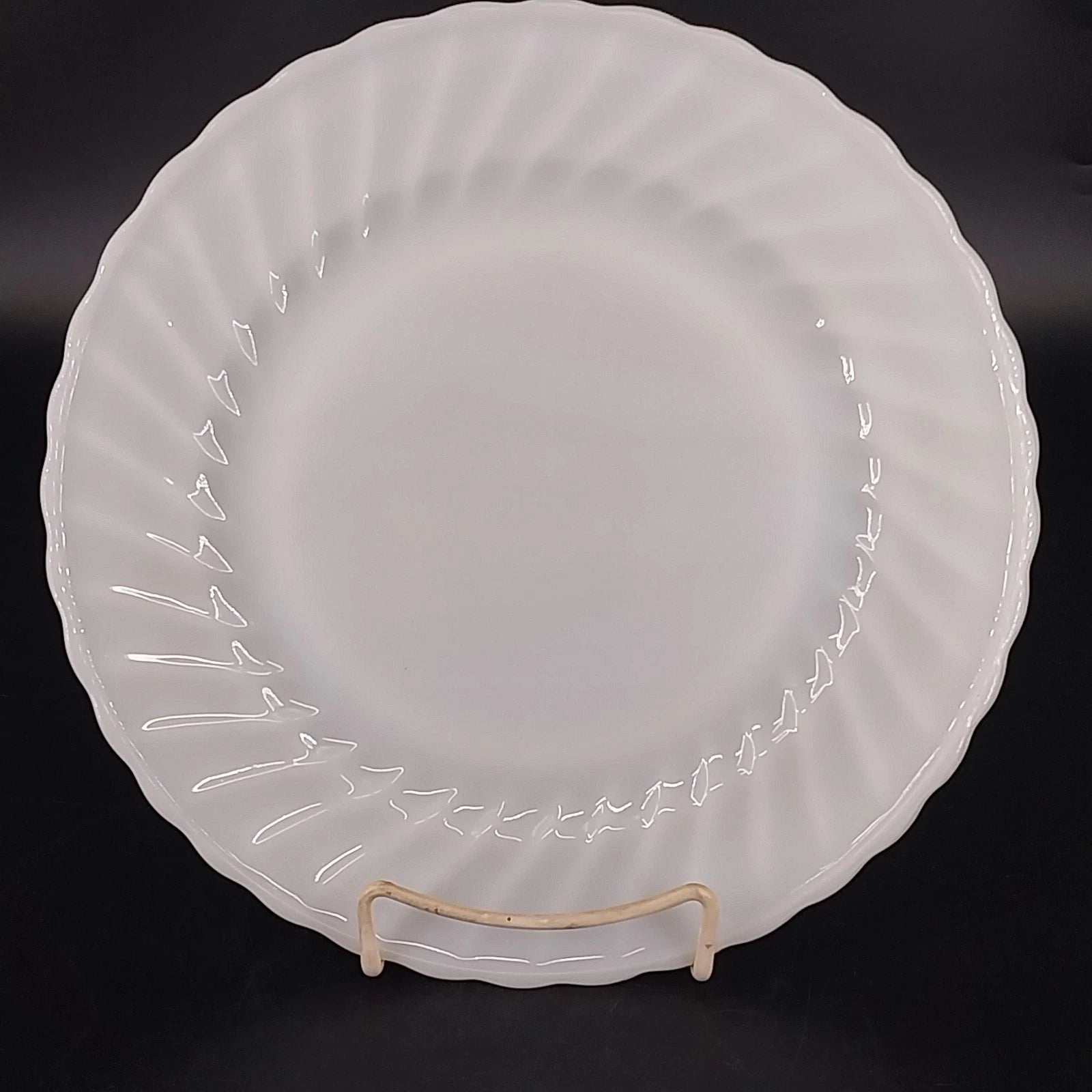 Vintage Fire King Suburbia white milk glass dinner plate with swirl rim