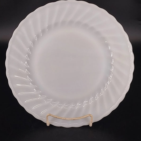 Vintage Fire King Suburbia white milk glass dinner plate with swirl rim