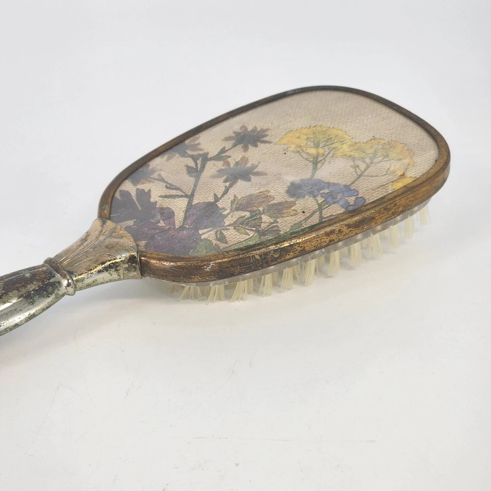 floral vanity hair brush silver shabby chic