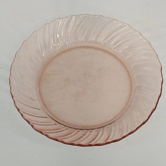 Vintage Fortecrisa pink swirl ribbed glass soup bowl