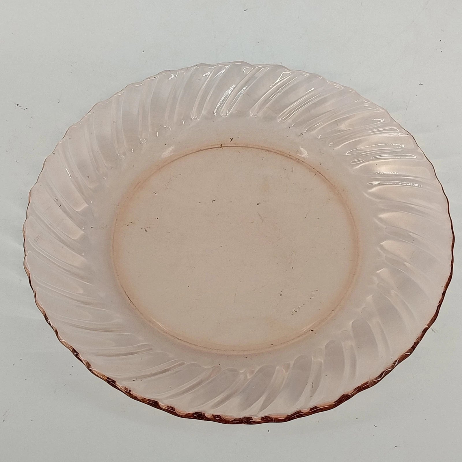 Vintage Fortecrisa pink swirl ribbed glass salad plate