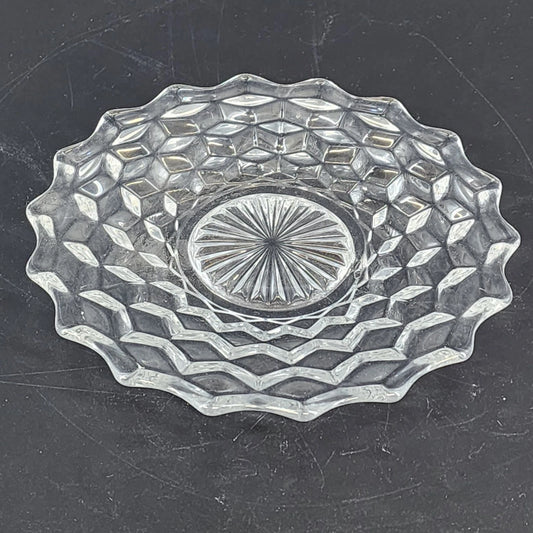 Fostoria American clear glass salad plate with cubist starburst design