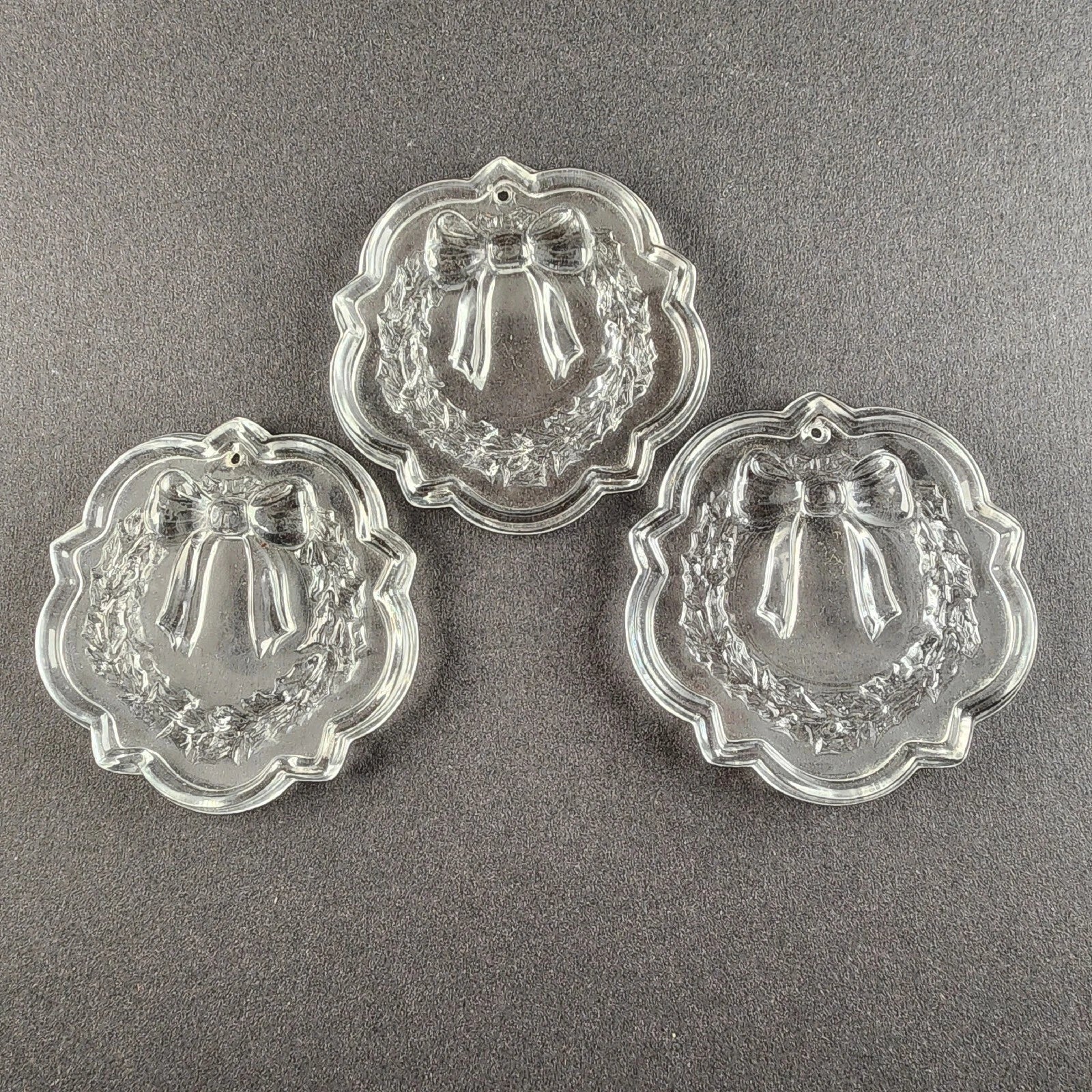 Set of 3 Fostoria clear lead crystal wreath Christmas ornaments