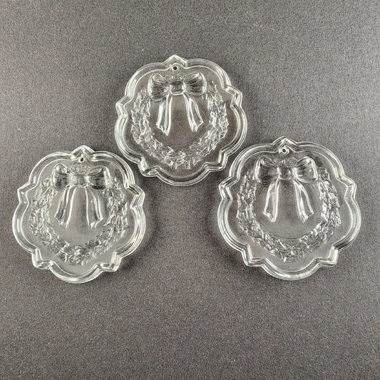 Set of 3 Fostoria clear lead crystal wreath Christmas ornaments