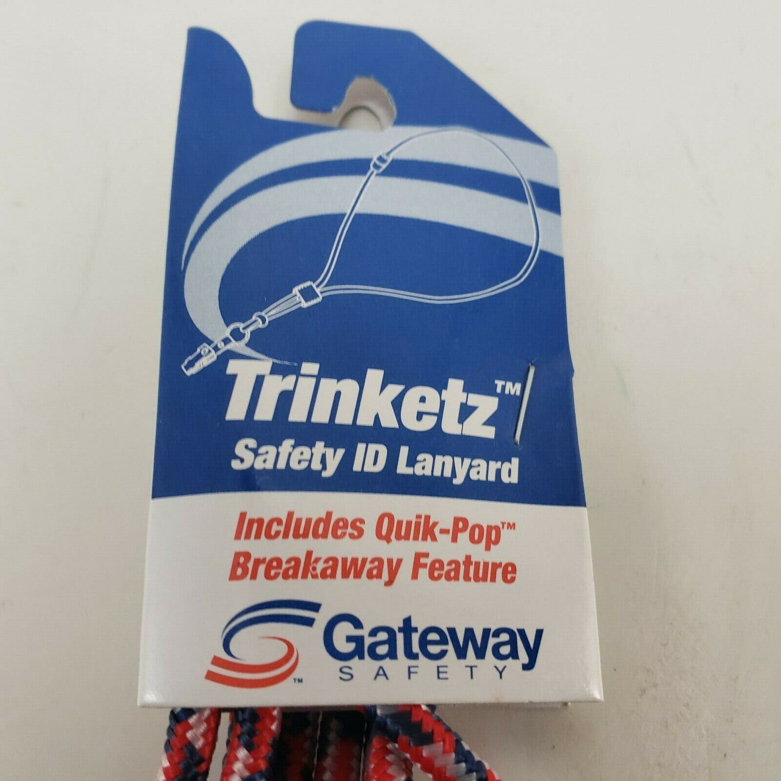 Red white and blue Freedom safety ID lanyard with Quik Pop breakaway clip