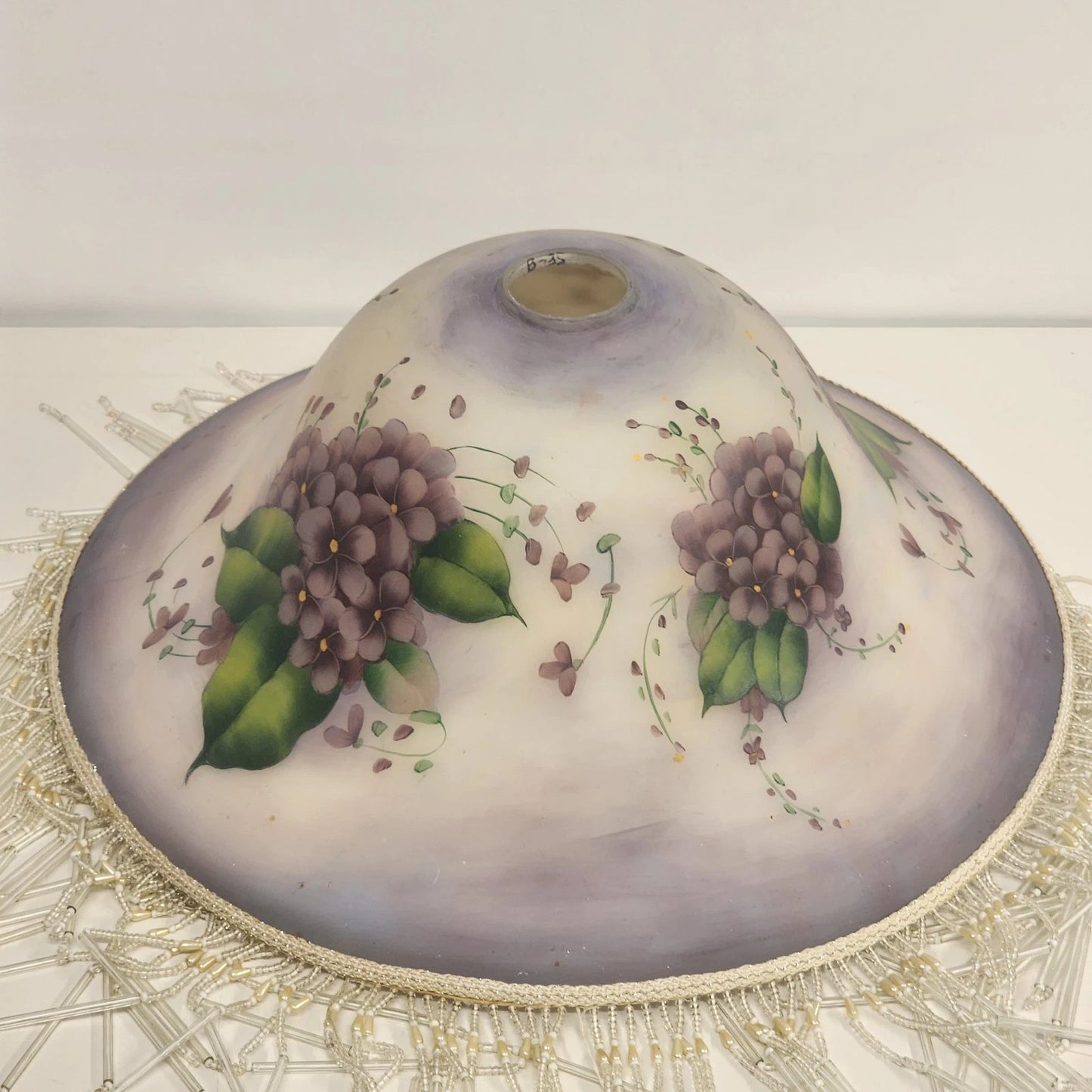 purple frosted glass lamp shade violet flowers fringe