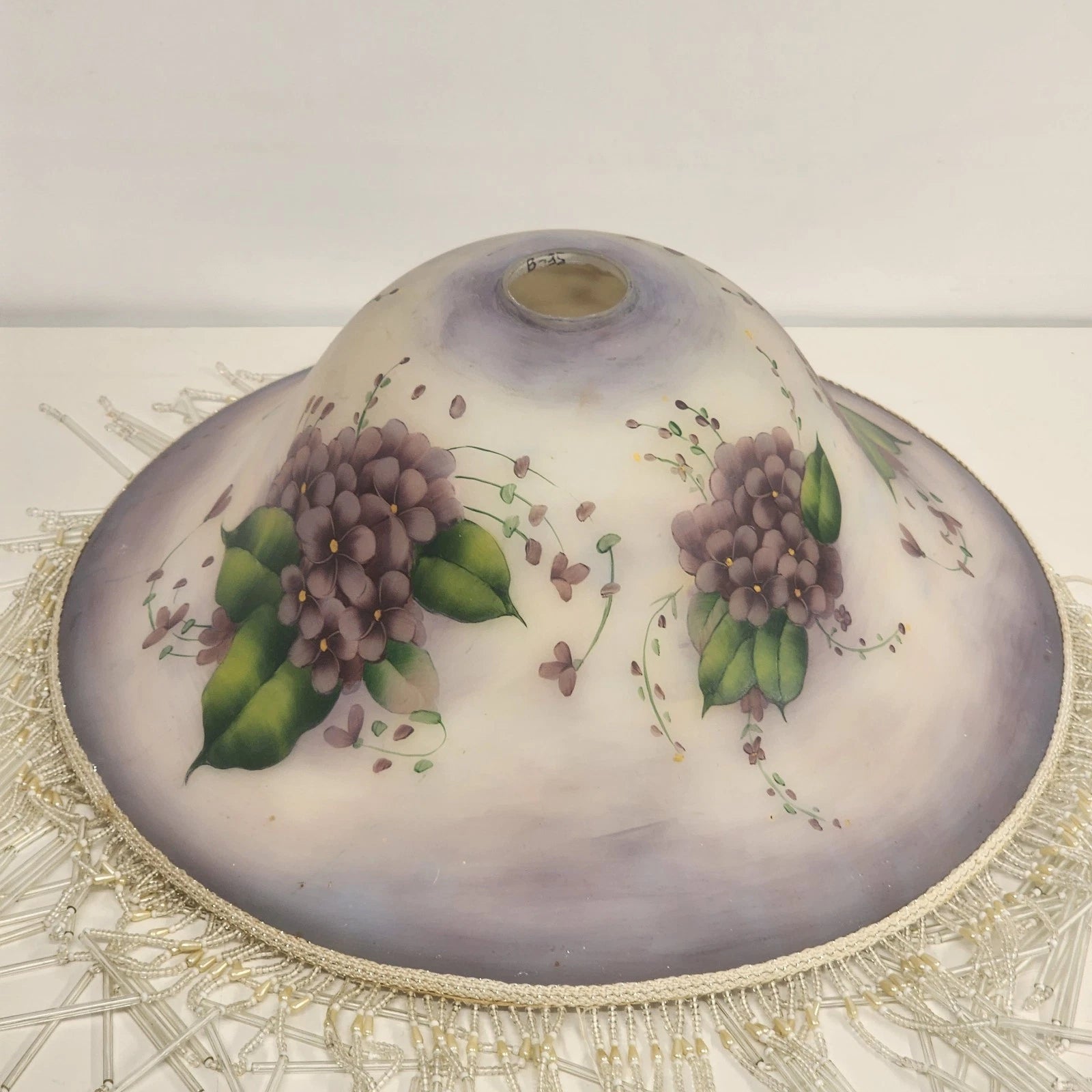 purple frosted glass lamp shade violet flowers fringe
