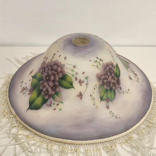 purple frosted glass lamp shade violet flowers fringe