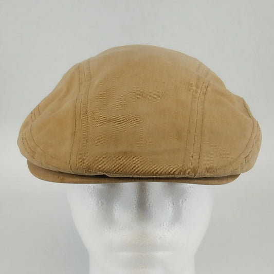 George tan canvas newsboy cap flat driving hat with multi panel design