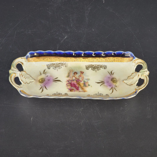 antique german porcelain celery tray cobalt blue gold roman scene