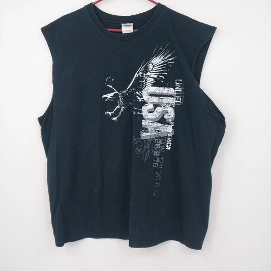 Black Gildan sleeveless USA eagle graphic muscle tee