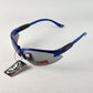 Global Vision Cougar motorcycle safety glasses with blue frame and gray flash mirror lens