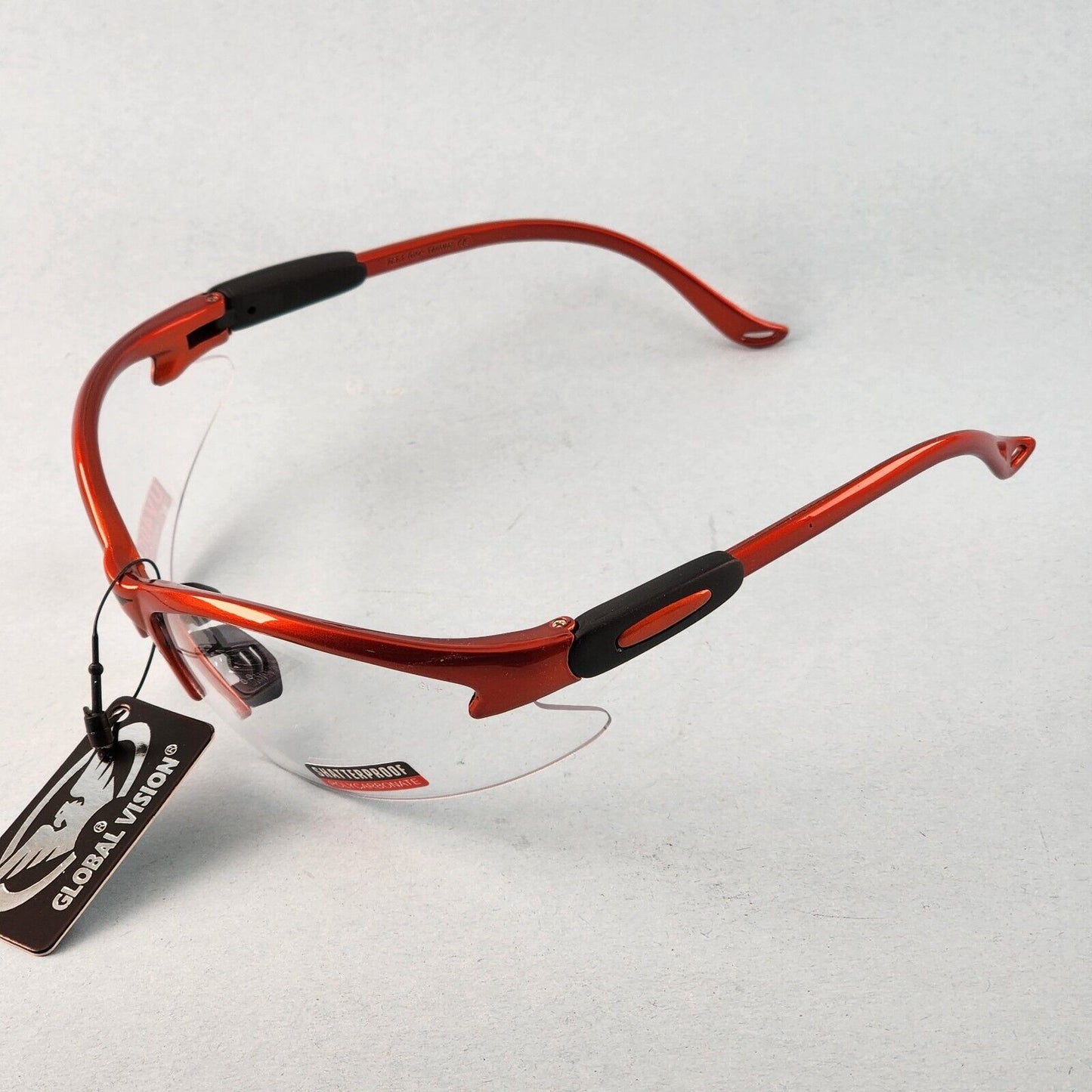 Global Vision Cougar motorcycle safety glasses with orange frame and clear lens