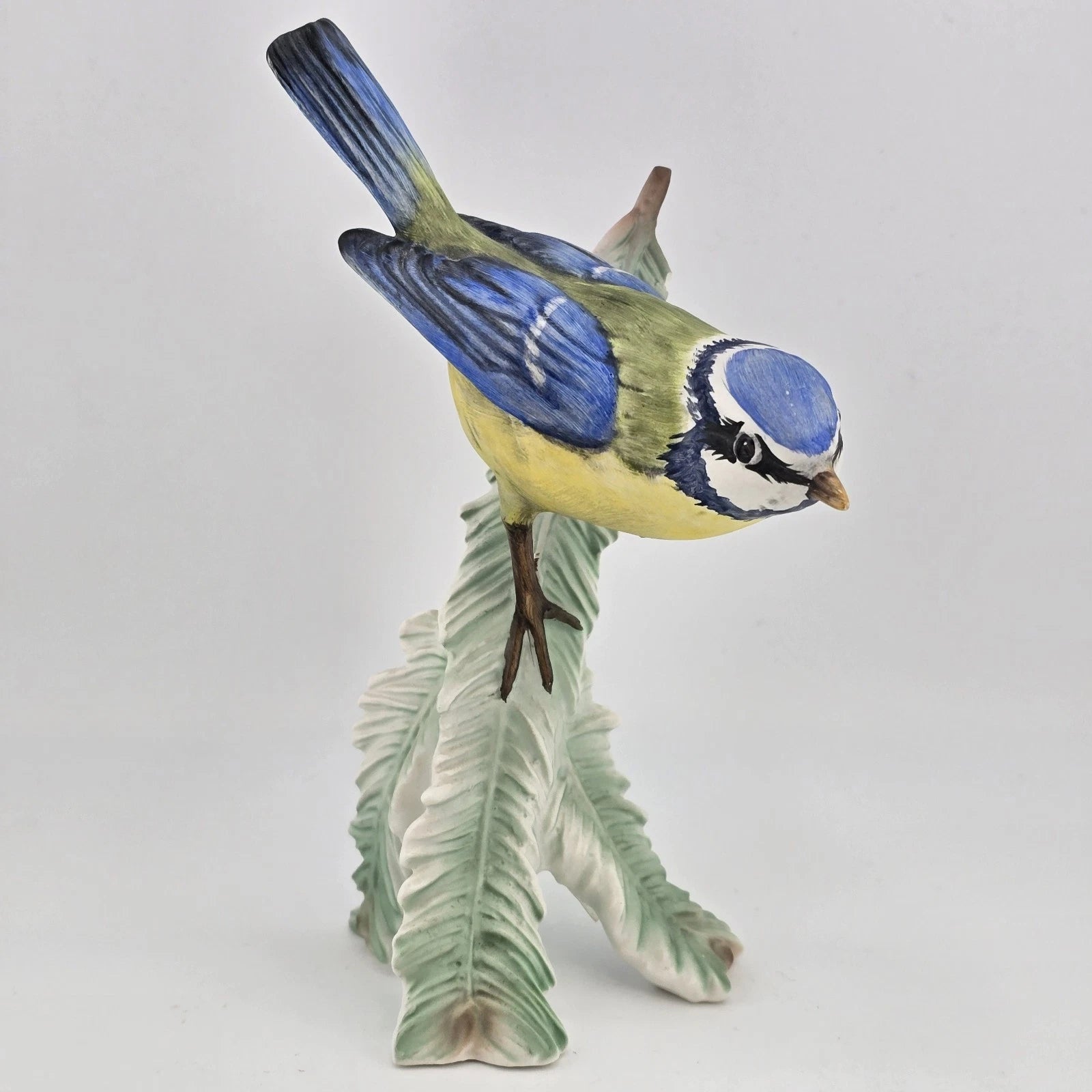 Goebel porcelain blue titmouse bird figurine on pine branch