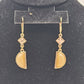 Gold tone semicircle dangle earrings with clear rhinestones and pink beads