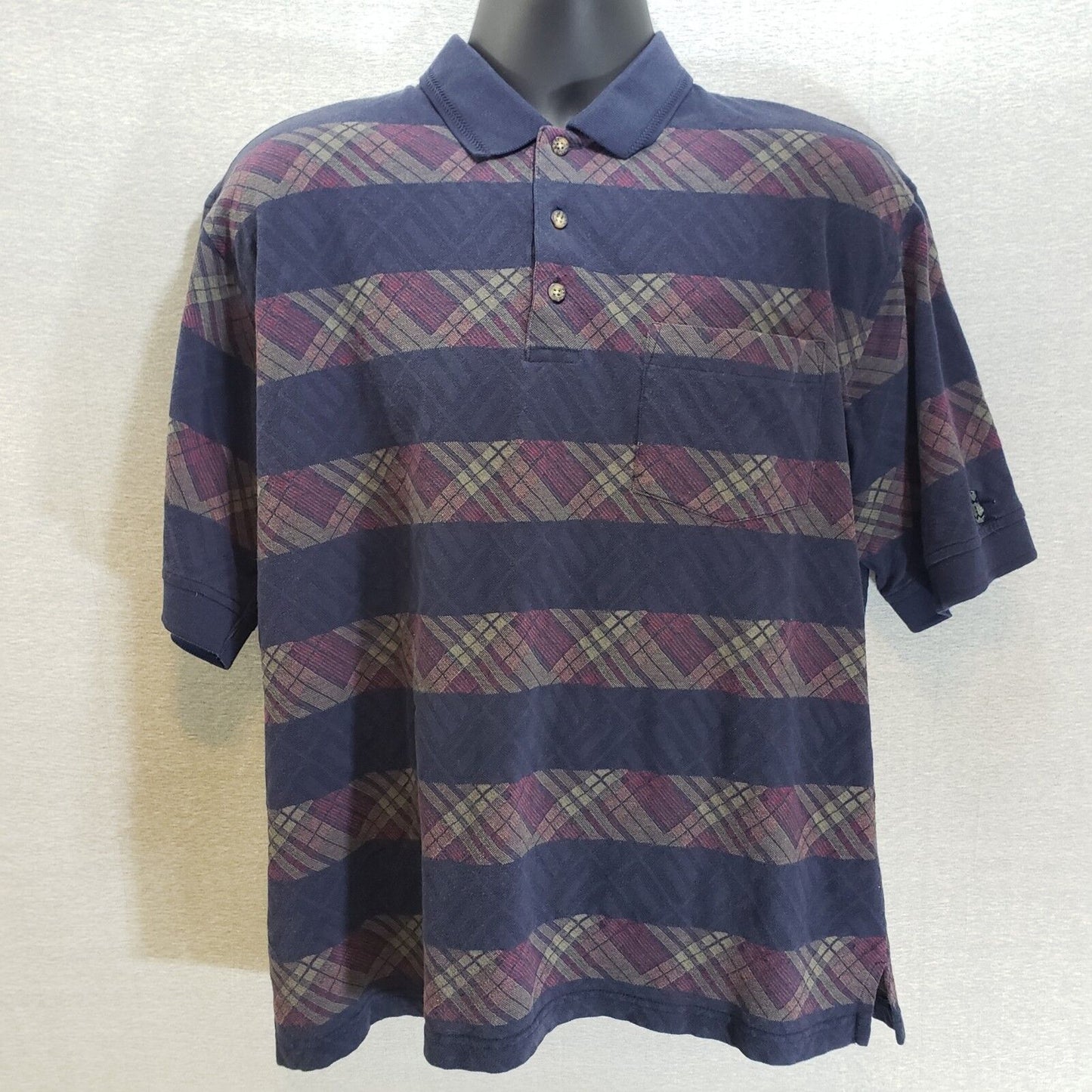 Grand Slam men's large blue short sleeve golf polo shirt with red and yellow design