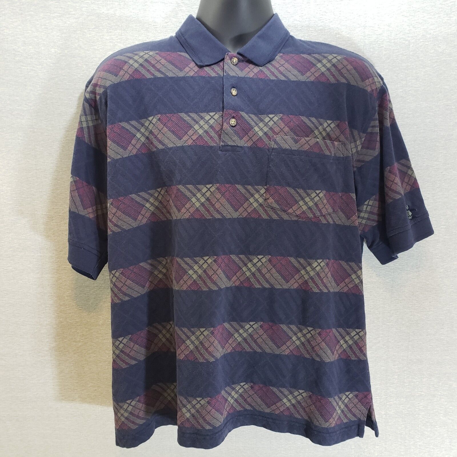 Grand Slam men's large blue short sleeve golf polo shirt with red and yellow design