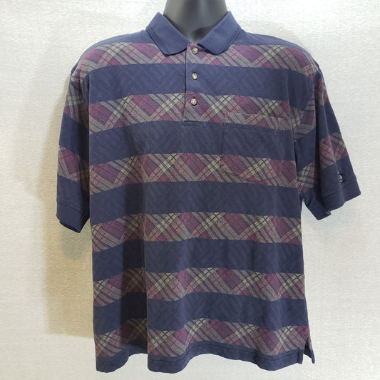 Grand Slam men's large blue short sleeve golf polo shirt with red and yellow design