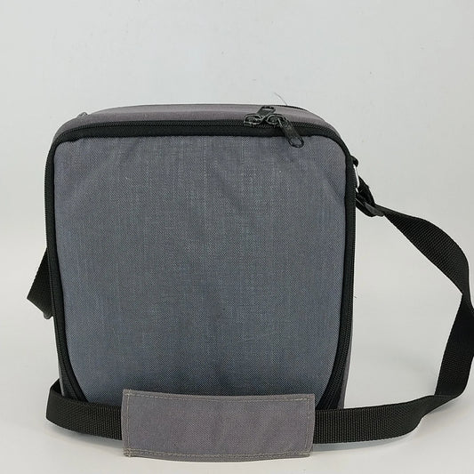 Gray camera shoulder bag with 3 compartments and adjustable strap