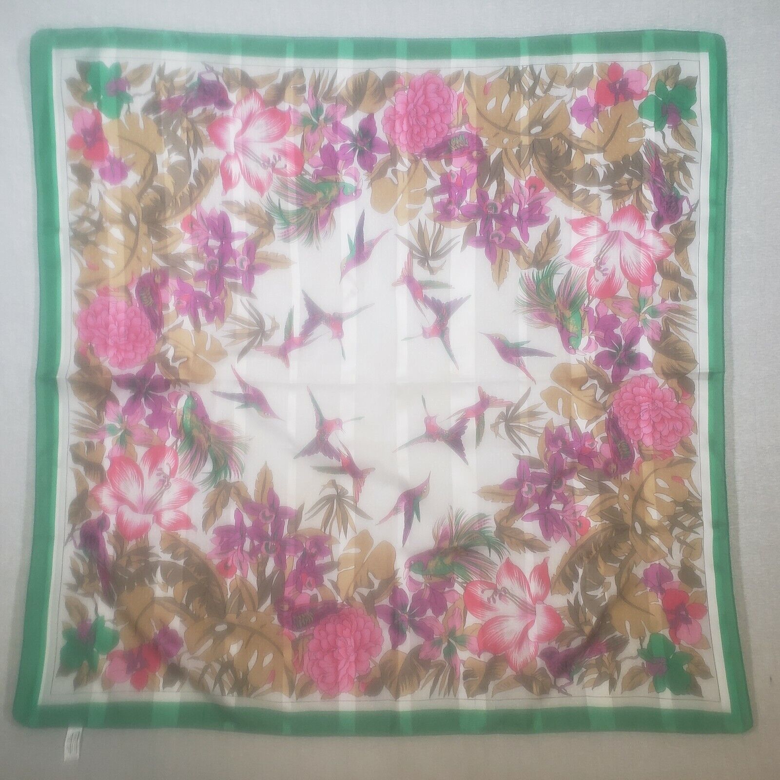 Green purple hummingbird floral polyester head scarf