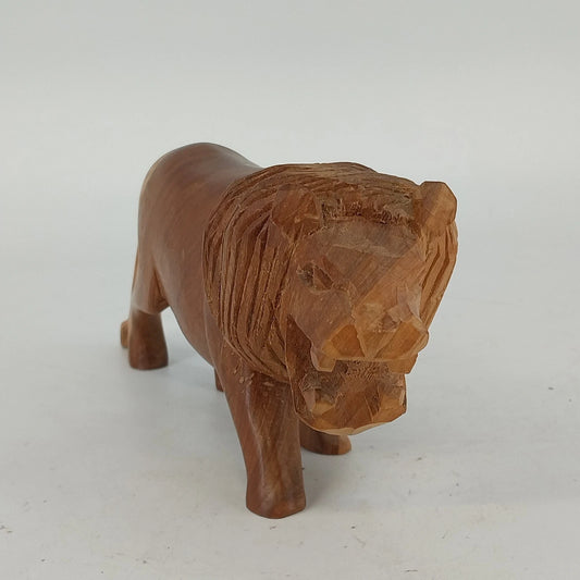 Vintage hand carved wooden roaring lion sculpture
