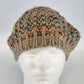 Hand knitted tan beret with rainbow flecks