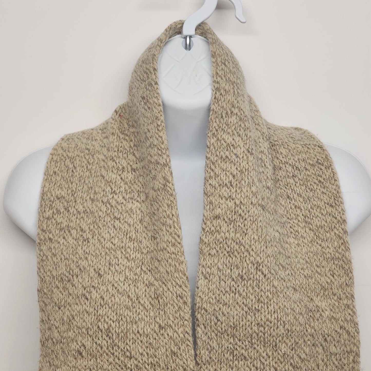 beige hand woven wool scarf fringe