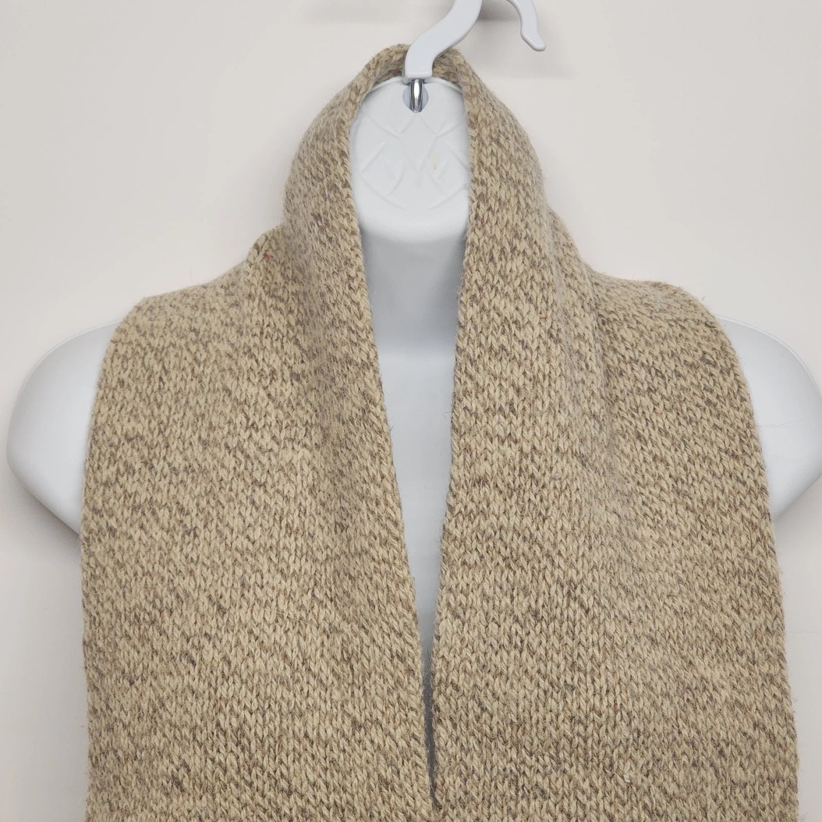 beige hand woven wool scarf fringe