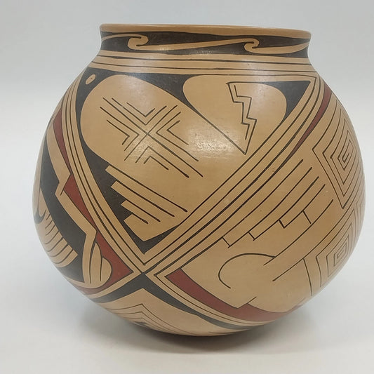 Handmade Mexican pottery bowl with geometric bird design