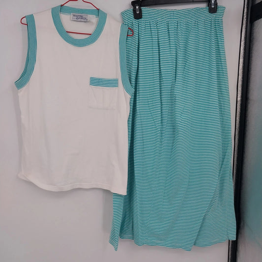 Hastings and Smith women's aqua and white striped tank top and skirt set