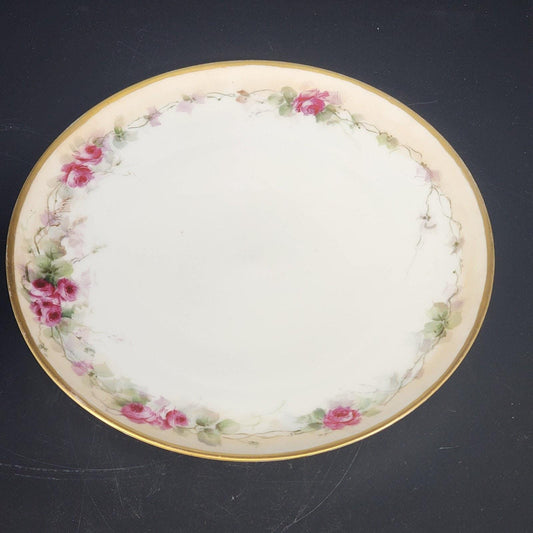 Antique Haviland Limoges France porcelain plate with hand painted roses and gold rim