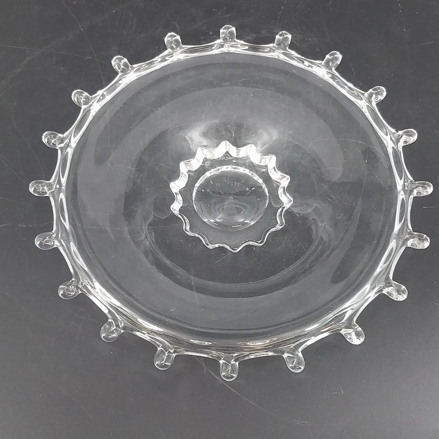Heisey Lariat clear glass footed bon bon plate with looped rim