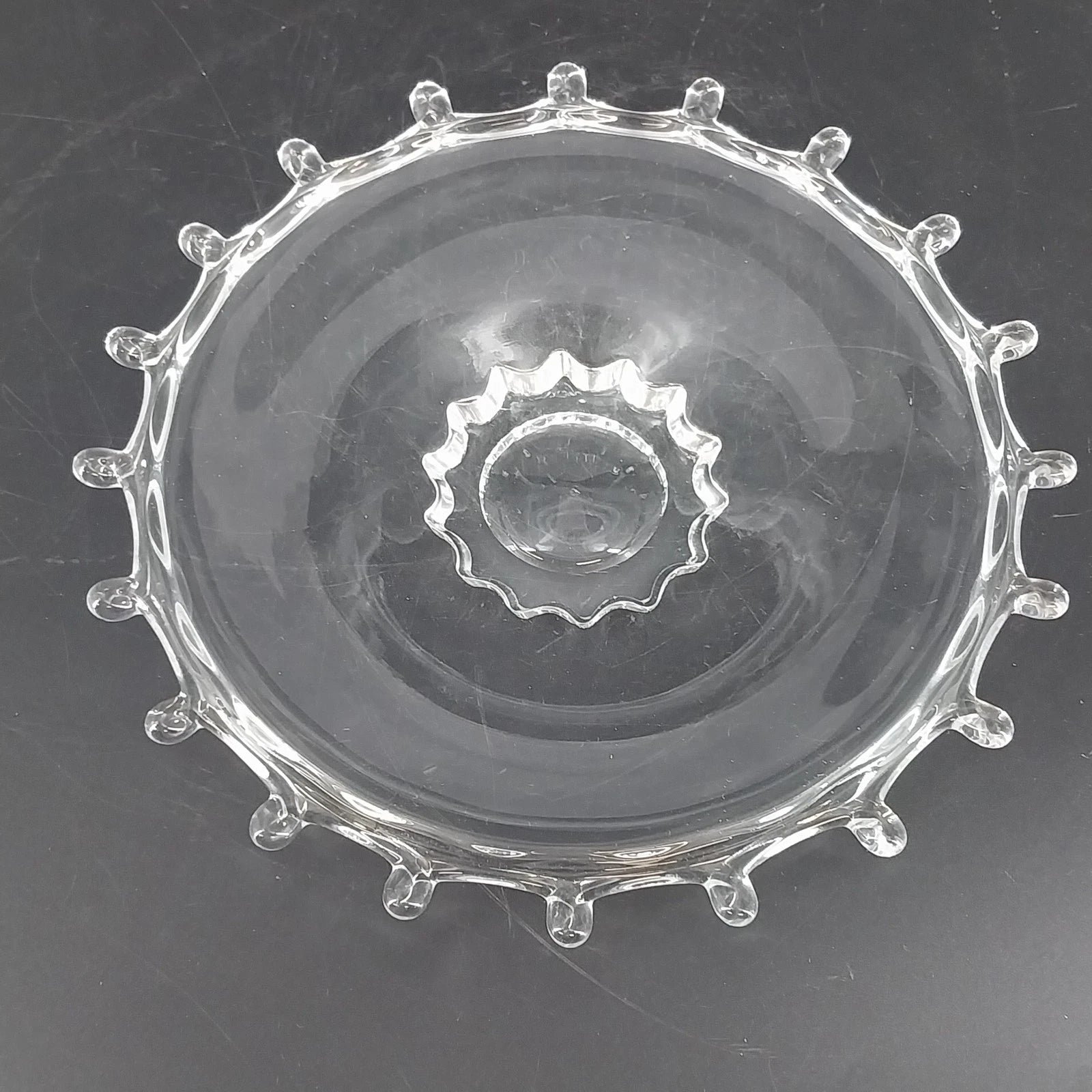 Heisey Lariat clear glass footed bon bon plate with looped rim