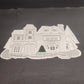 Heritage Lace placemat with Victorian house design and Christmas tree