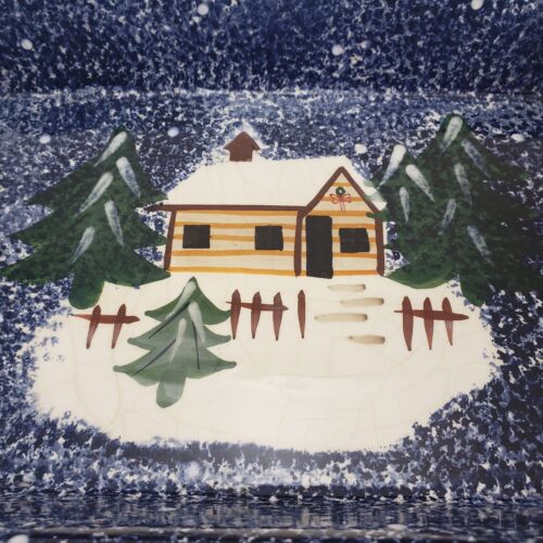 Holiday Mountain Lodge handled casserole dish with cabin scene