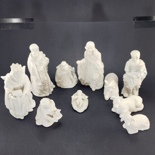 Home Accents 10 piece bisque white ceramic nativity set figurines with box