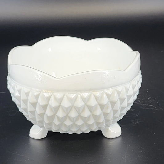 Vintage Indiana Diamond Point milk glass footed candy bowl