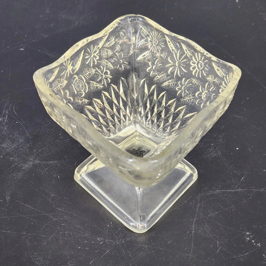 Vintage Indiana Glass clear pedestal compote dish with pineapple floral pattern
