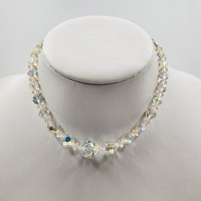 Iridescent faceted glass bead choker necklace with nylon chain