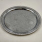 Irvinware silver plated round serving tray with etched scroll design